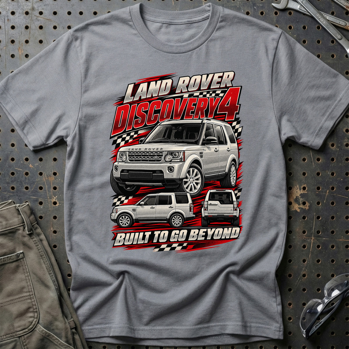 
Land Rover Discovery 4 – Built to Go Beyond – Rød T-Shirt – Grå Sport