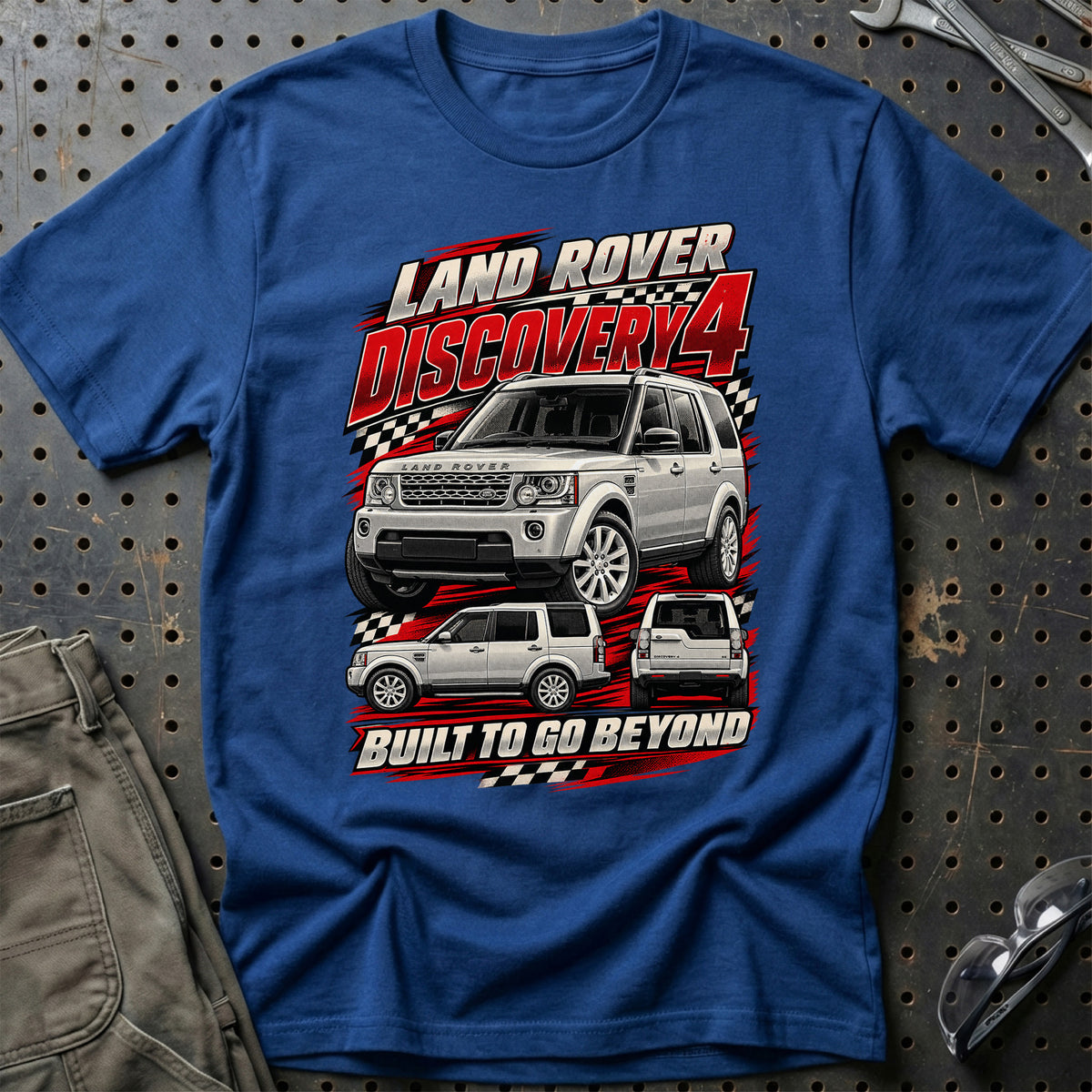 
Land Rover Discovery 4 – Built to Go Beyond – Rød T-Shirt – Blå Royal