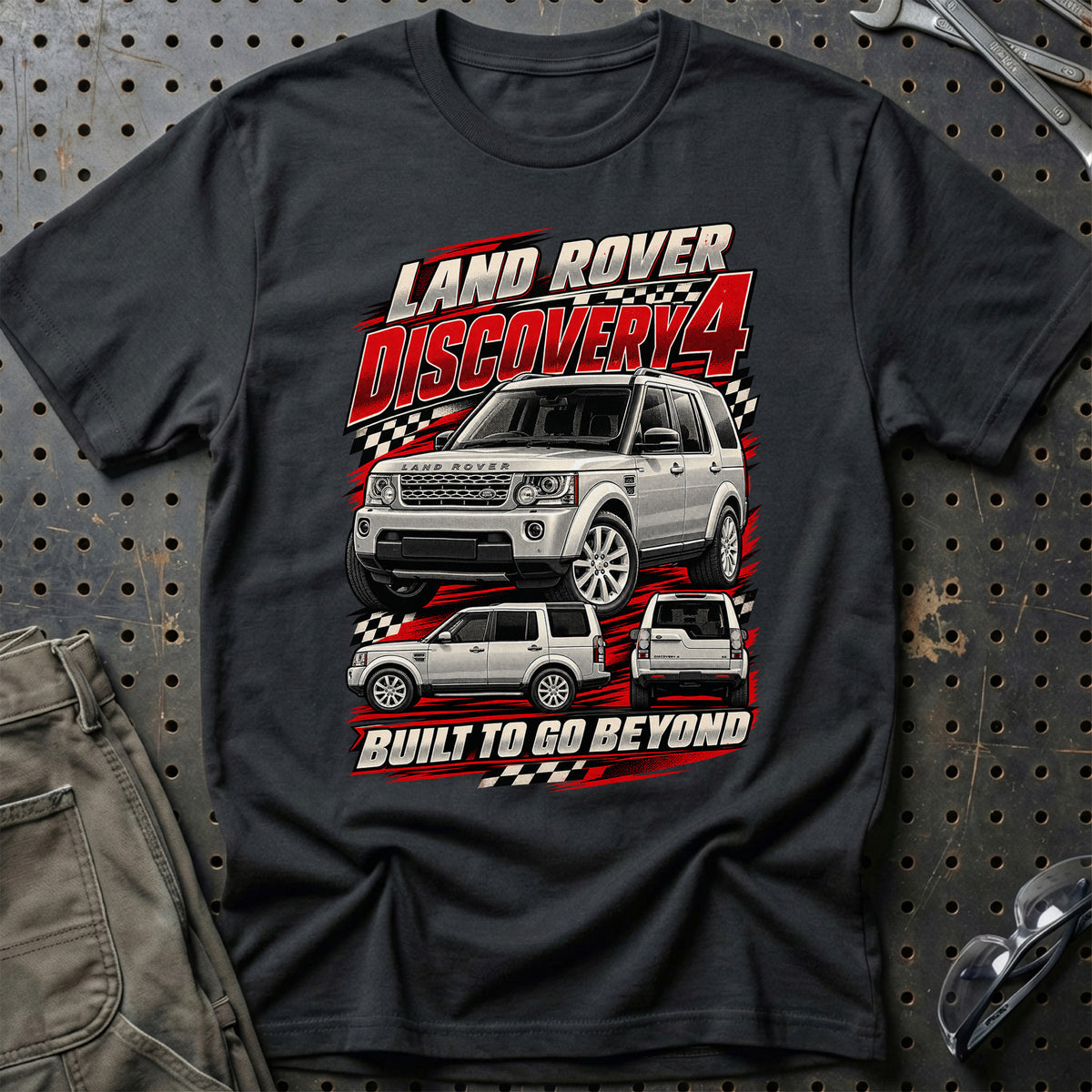 
Land Rover Discovery 4 – Built to Go Beyond – Rød T-Shirt – Sort