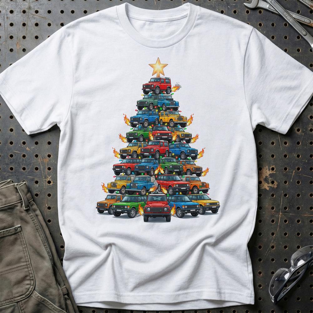 Land Rover Juletræ Christmas Tree T-Shirt-Beklædning-Land Rover-Hvid-S-Garage Culture Shop- garage - man cave - merchandise
