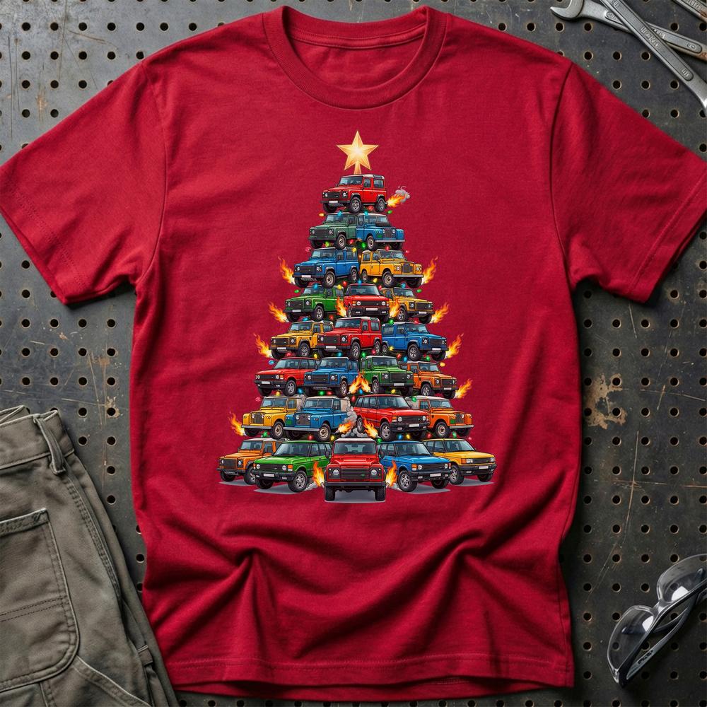 Land Rover Juletræ Christmas Tree T-Shirt-Beklædning-Land Rover-Rød-S-Garage Culture Shop- garage - man cave - merchandise