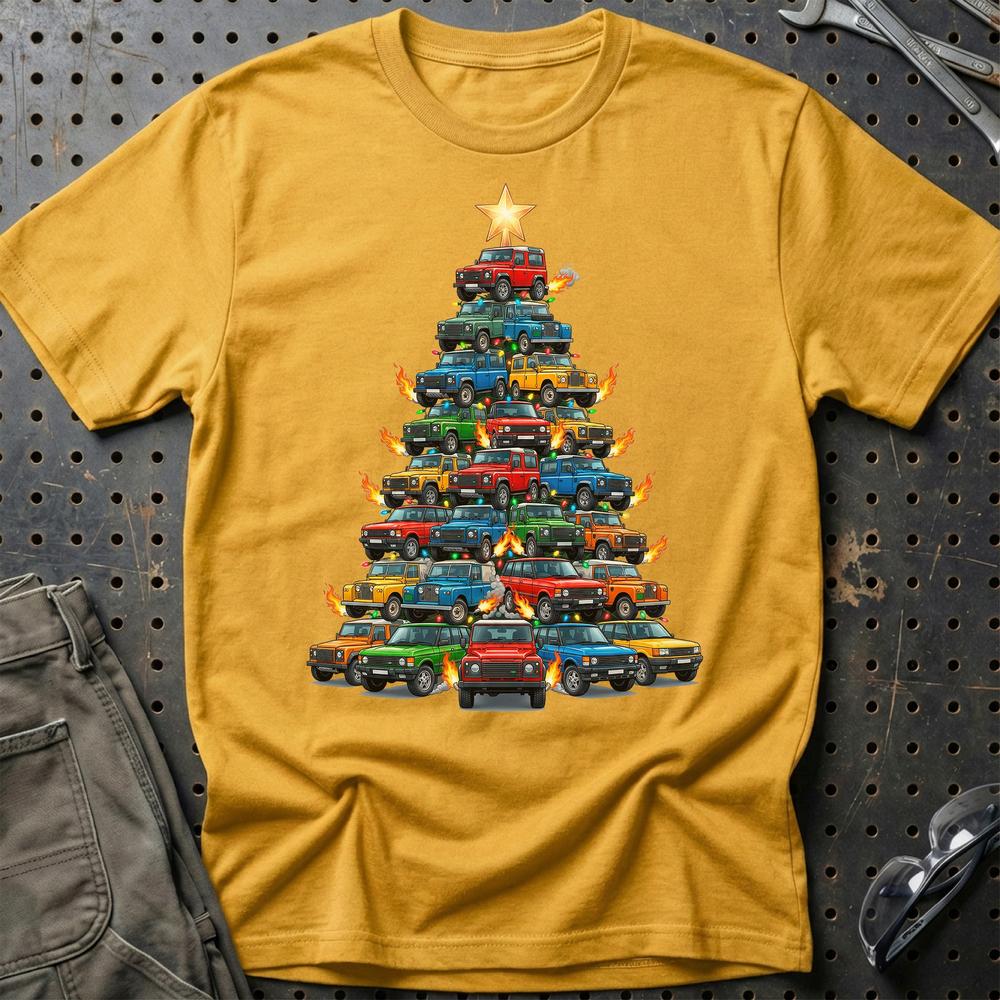 Land Rover Juletræ Christmas Tree T-Shirt-Beklædning-Land Rover-Guld-S-Garage Culture Shop- garage - man cave - merchandise
