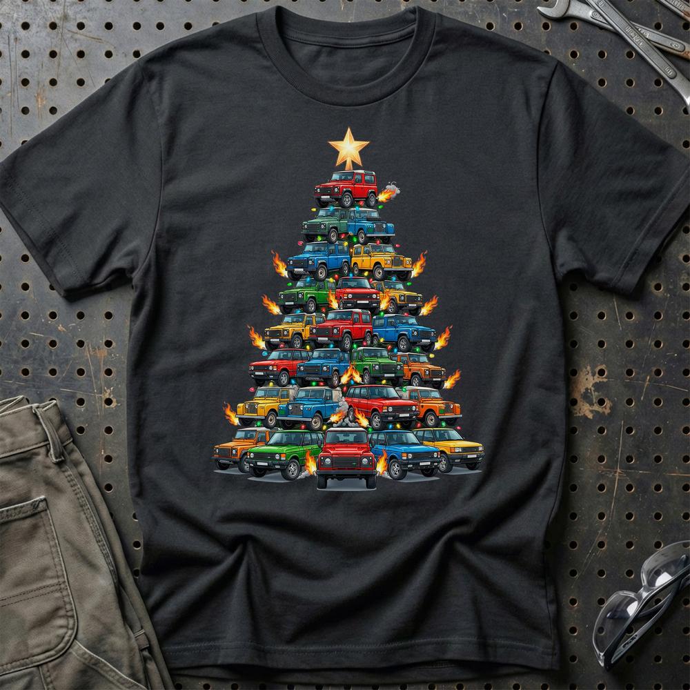 Land Rover Juletræ Christmas Tree T-Shirt-Beklædning-Land Rover-Sort-S-Garage Culture Shop- garage - man cave - merchandise