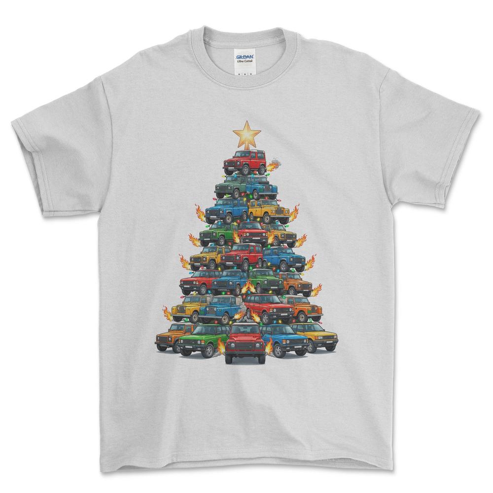 Land Rover Juletræ Christmas Tree - Unisex T-Shirt-Beklædning-Land Rover-Hvid-S-Forside-Garage Culture Shop- garage - man cave - merchandise