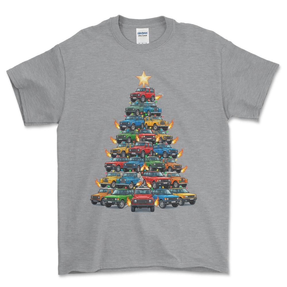 Land Rover Juletræ Christmas Tree - Unisex T-Shirt-Beklædning-Land Rover-Grå Sport-S-Forside-Garage Culture Shop- garage - man cave - merchandise