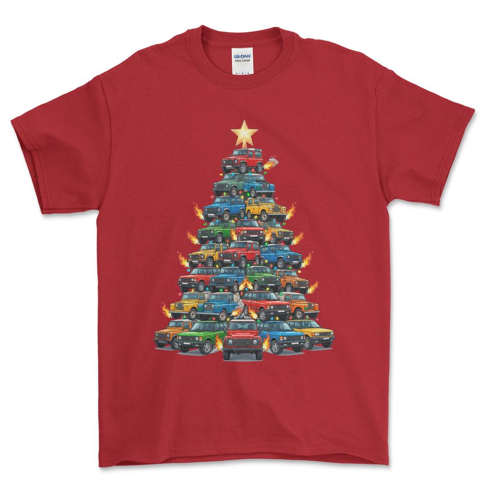 Land Rover Juletræ Christmas Tree - Unisex T-Shirt-Beklædning-Land Rover-Rød-S-Forside-Garage Culture Shop- garage - man cave - merchandise