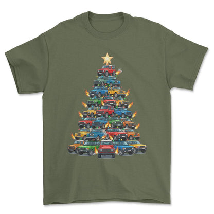 Land Rover Juletræ Christmas Tree - Unisex T-Shirt-Beklædning-Land Rover-Grøn Militær-S-Forside-Garage Culture Shop- garage - man cave - merchandise