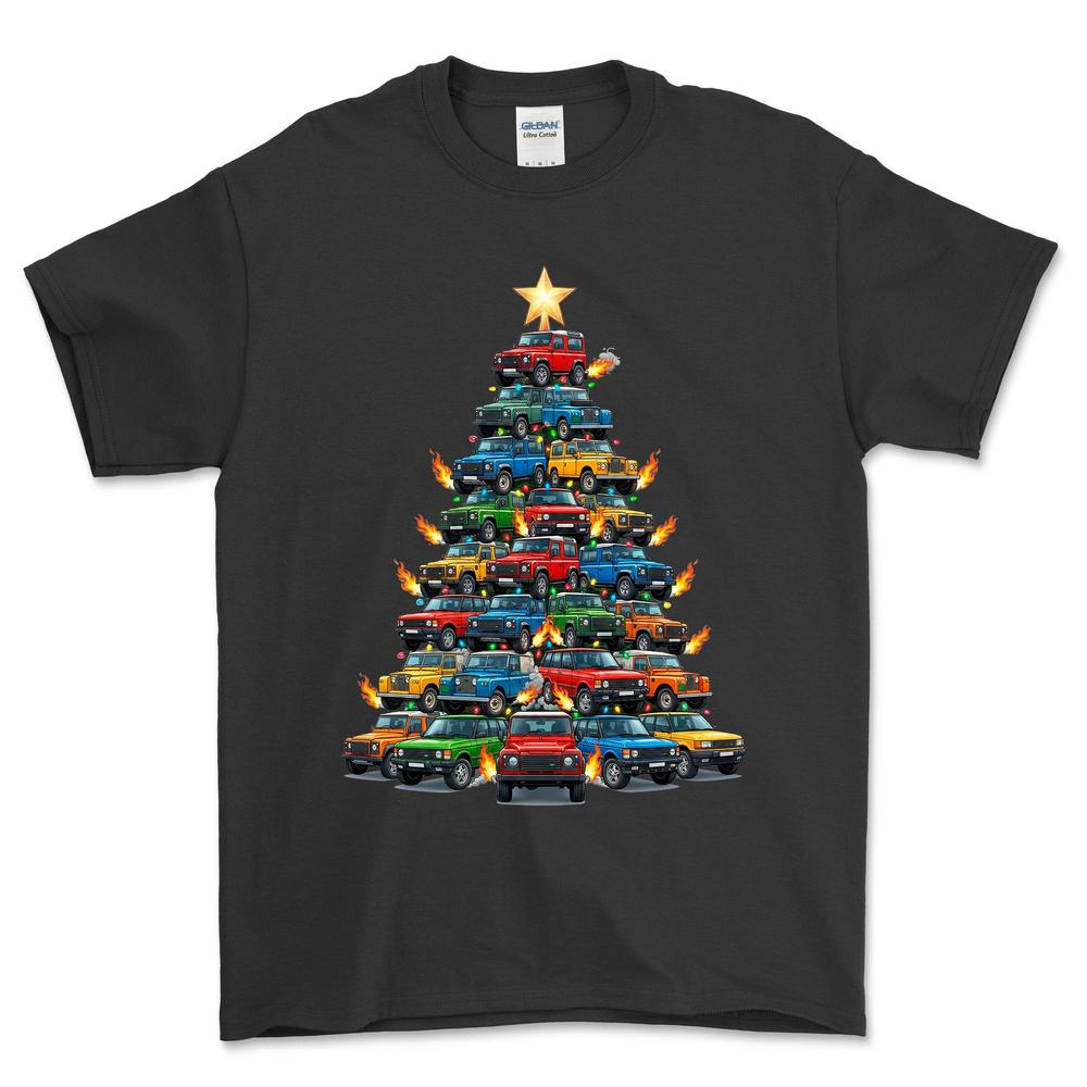 Land Rover Juletræ Christmas Tree - Unisex T-Shirt-Beklædning-Land Rover-Sort-S-Forside-Garage Culture Shop- garage - man cave - merchandise