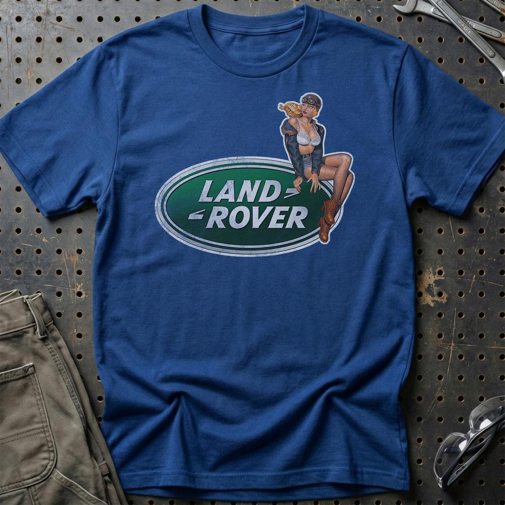 Land Rover Pinup T-Shirt-Beklædning-Land Rover-Blå Royal-S-Garage Culture Shop- garage - man cave - merchandise