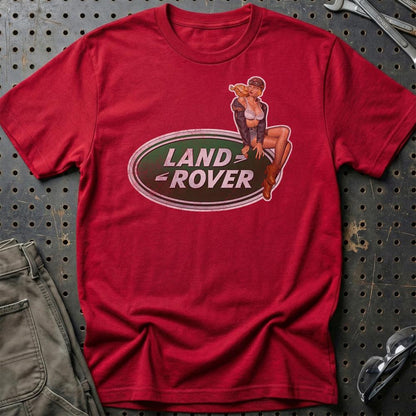 Land Rover Pinup - Unisex T-Shirt , Bomuld-Beklædning-Land Rover-Rød-S-Garage Culture Shop- garage - man cave - merchandise