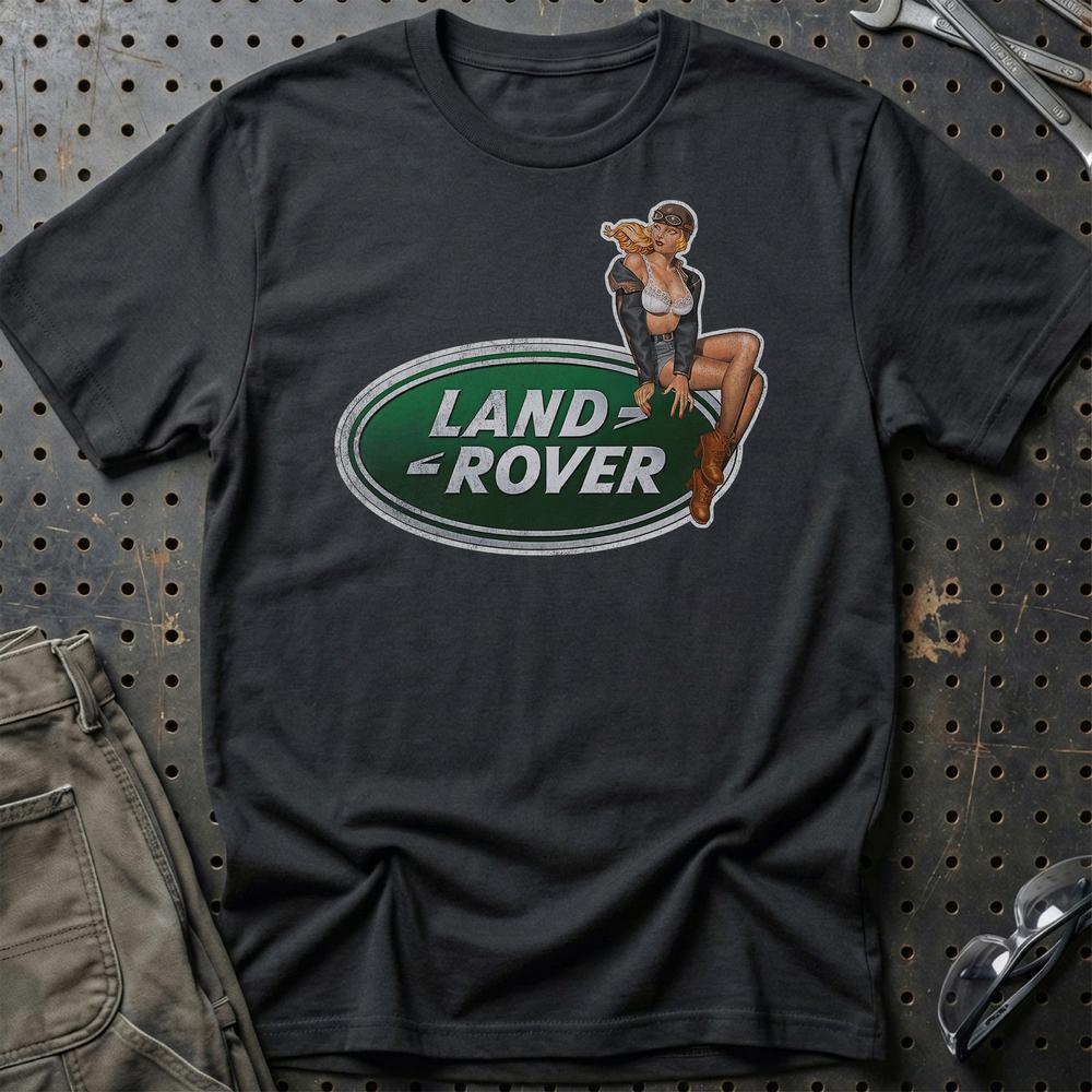 Land Rover Pinup - Unisex T-Shirt , Bomuld-Beklædning-Land Rover-Sort-S-Garage Culture Shop- garage - man cave - merchandise