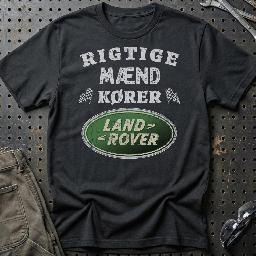 Land Rover Rigtige Mænd Kører T-Shirt-Beklædning-Land Rover-Sort-S-Garage Culture Shop- garage - man cave - merchandise