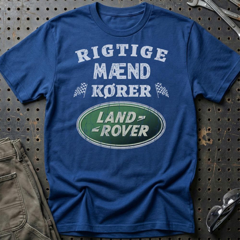 Land Rover Rigtige Mænd Kører - Unisex T-Shirt , Bomuld-Beklædning-Land Rover-Blå Royal-S-Garage Culture Shop- garage - man cave - merchandise