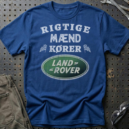 Land Rover Rigtige Mænd Kører - Unisex T-Shirt , Bomuld-Beklædning-Land Rover-Blå Royal-S-Garage Culture Shop- garage - man cave - merchandise
