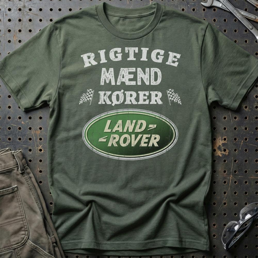 Land Rover Rigtige Mænd Kører - Unisex T-Shirt , Bomuld-Beklædning-Land Rover-Grøn Militær-S-Garage Culture Shop- garage - man cave - merchandise