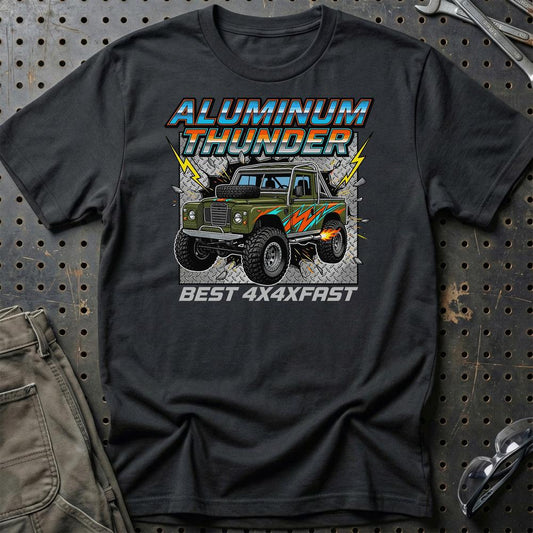 Land Rover Series II & III Aluminum Thunder 4x4 - Unisex T-Shirt , Bomuld-Beklædning-Land Rover-Sort-S-Garage Culture Shop- garage - man cave - merchandise