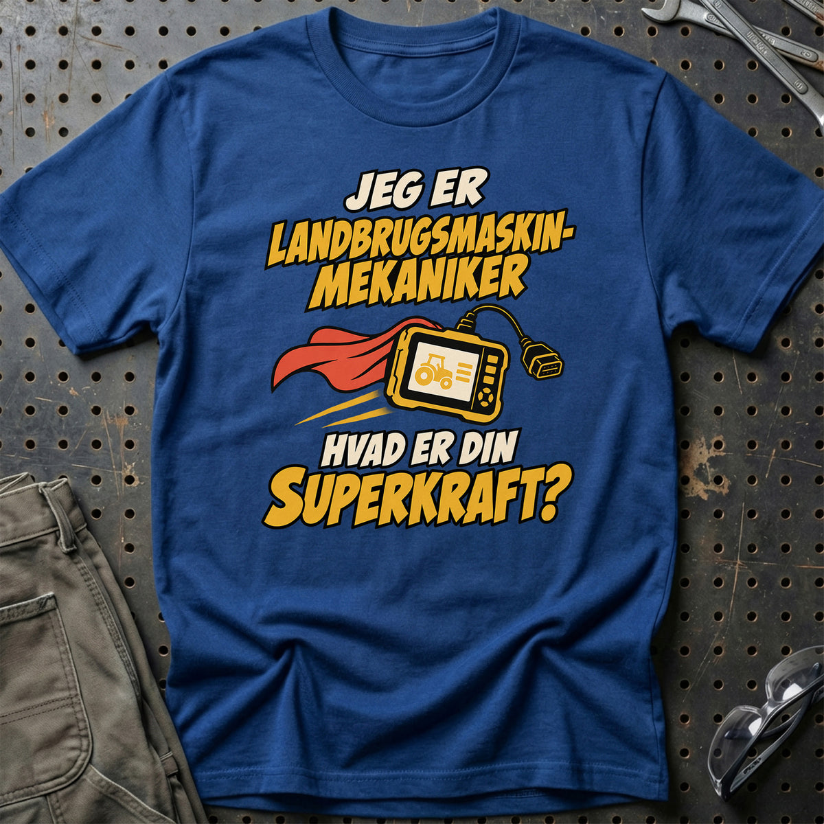 
Landbrugsmaskinmekaniker – Hvad er din superkraft? – Unisex T-Shirt – Blå Royal