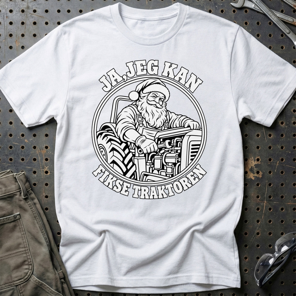 
Landbrugsmaskinmekaniker – Santa Kan Det – Jul T-Shirt – Hvid