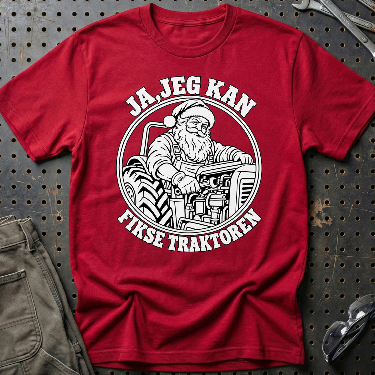 
Landbrugsmaskinmekaniker – Santa Kan Det – Jul T-Shirt – Rød