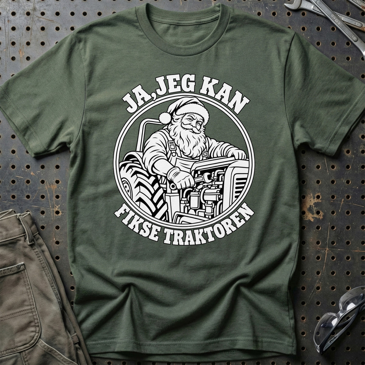 
Landbrugsmaskinmekaniker – Santa Kan Det – Jul T-Shirt – Grøn Militær