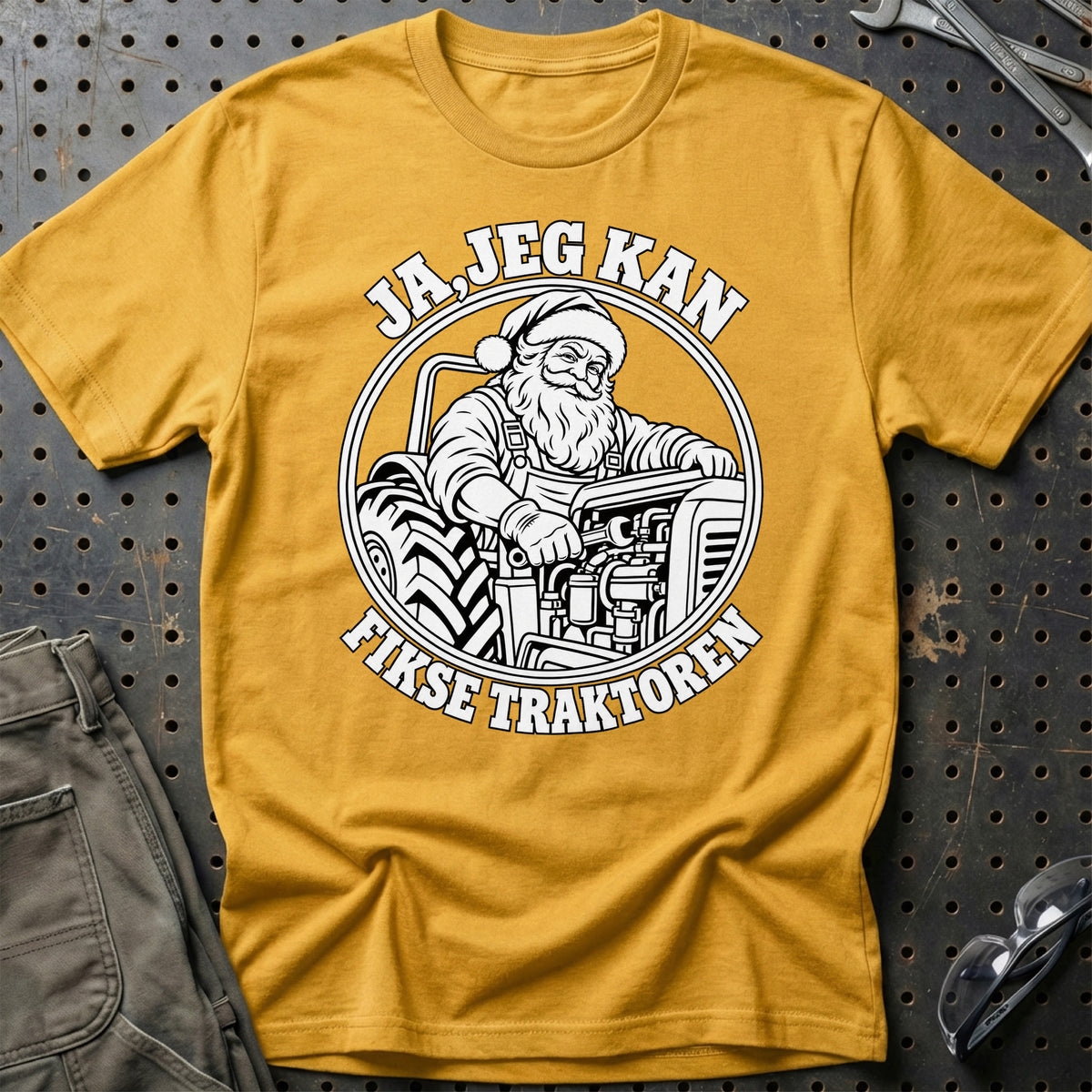 
Landbrugsmaskinmekaniker – Santa Kan Det – Jul T-Shirt – Guld