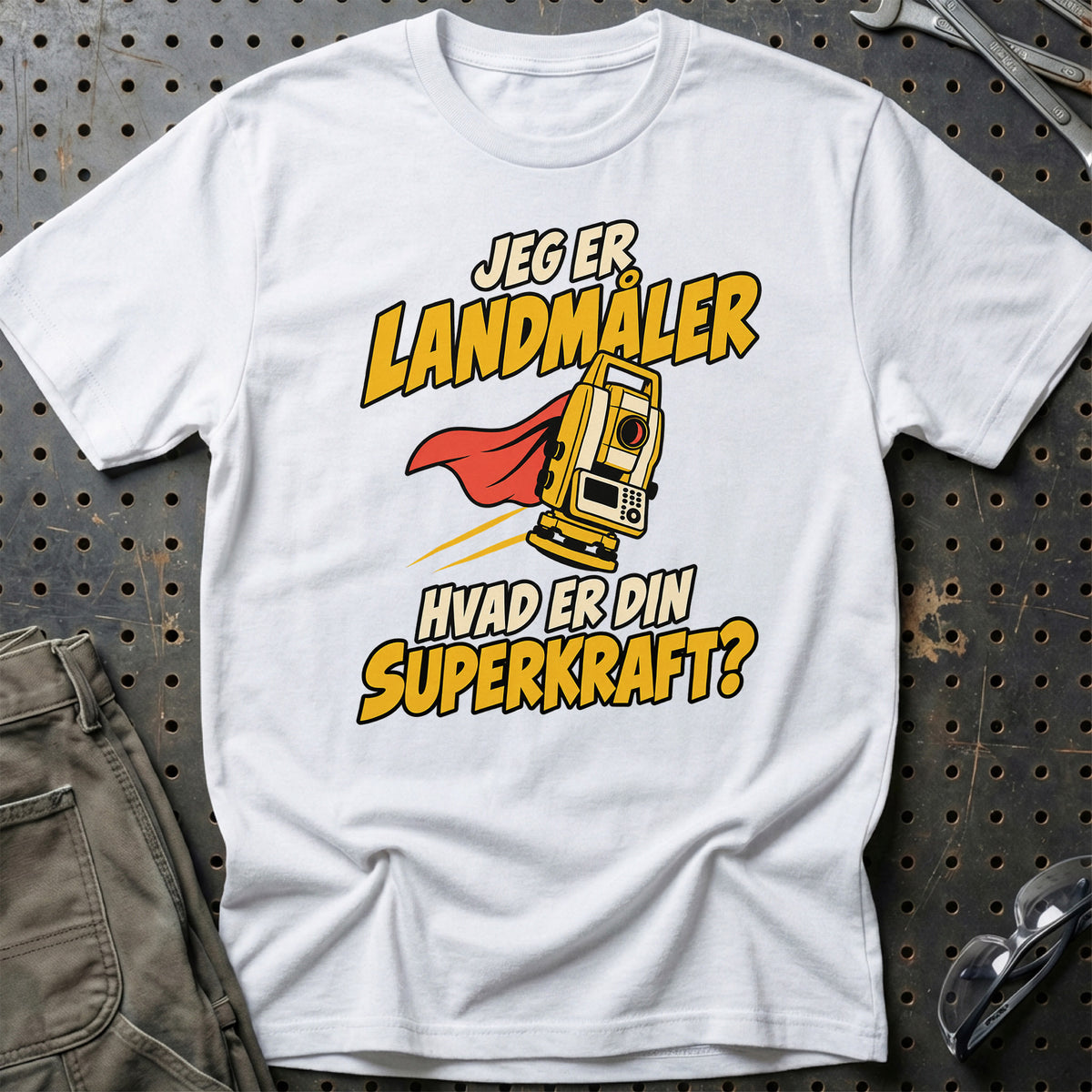 
Landmåler – Hvad er din superkraft? – Unisex T-Shirt – Hvid