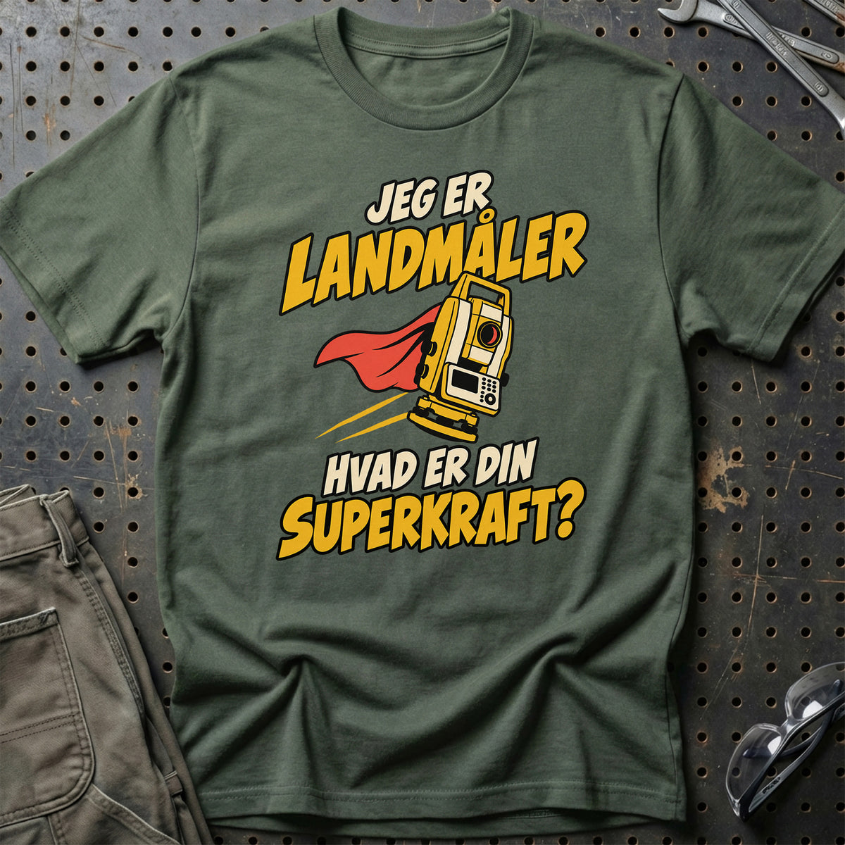 
Landmåler – Hvad er din superkraft? – Unisex T-Shirt – Grøn Militær