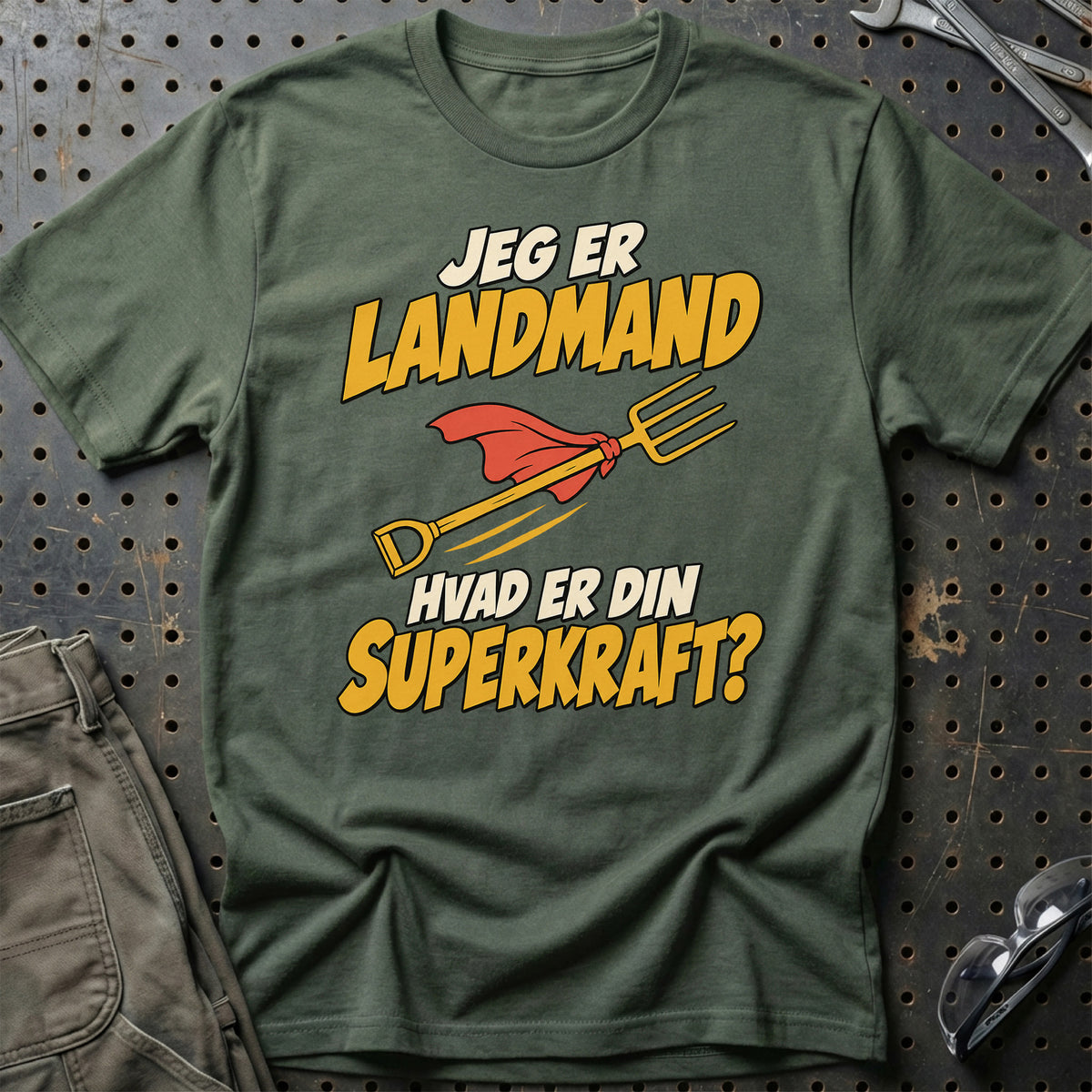 
Landmand – Hvad er din superkraft? – Unisex T-Shirt – Grøn Militær