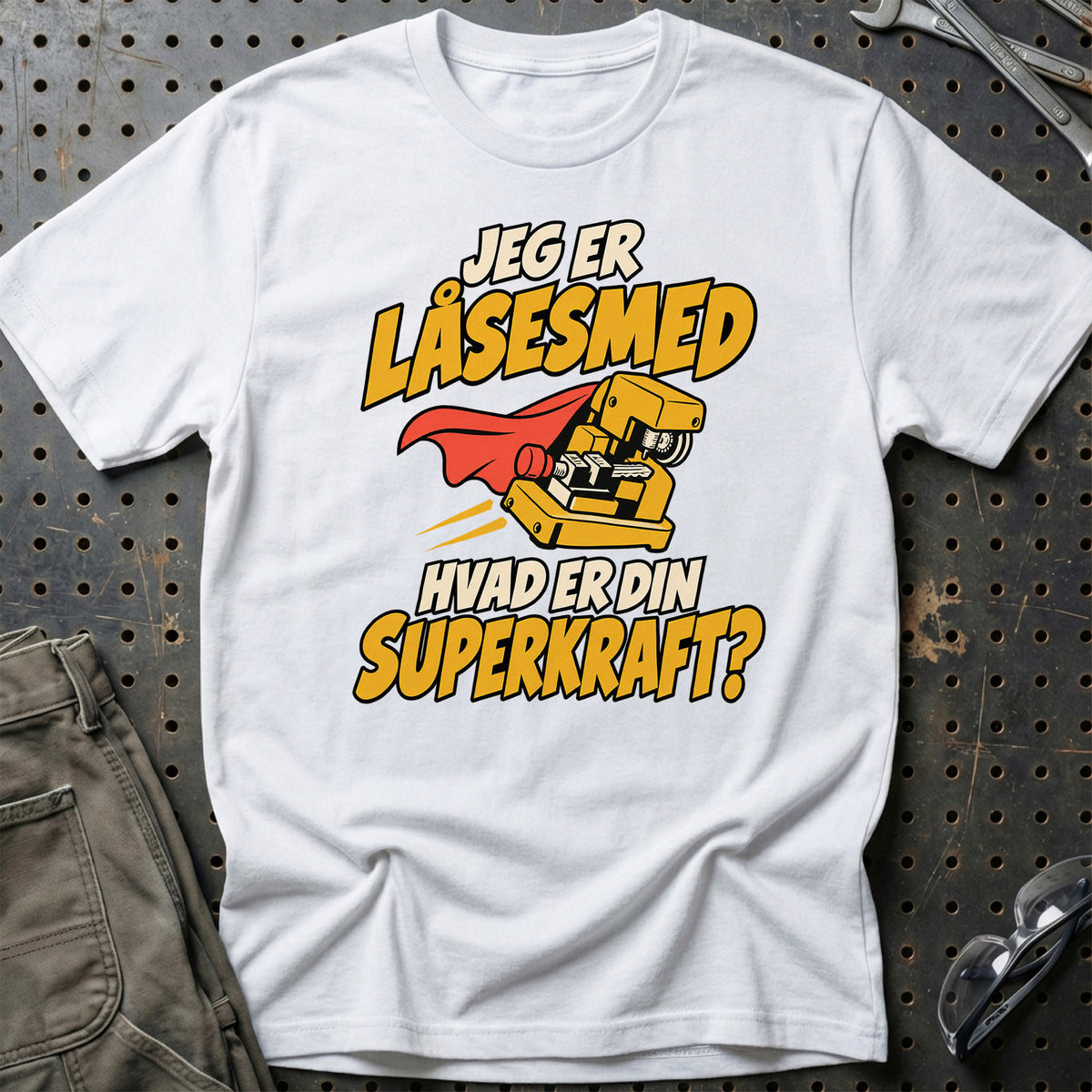 
Låsesmed – Hvad er din superkraft? – Unisex T-Shirt – Hvid