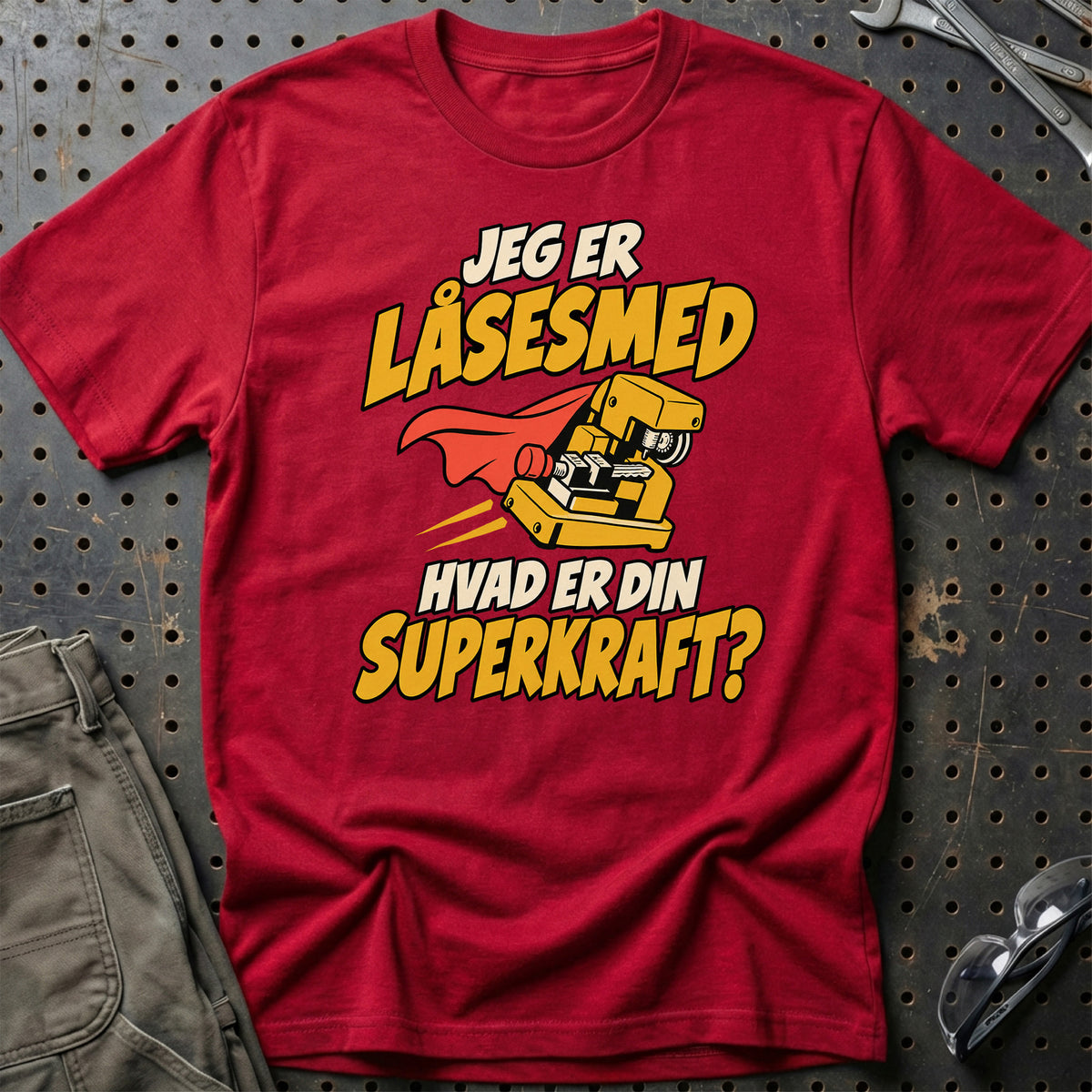 
Låsesmed – Hvad er din superkraft? – Unisex T-Shirt – Rød