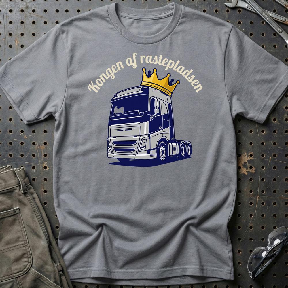 Lastbilchauffør Kongen af Rastepladsen - Unisex T-Shirt , Bomuld-Beklædning-Garage Culture-Grå Sport-S-Garage Culture Shop- garage - man cave - merchandise