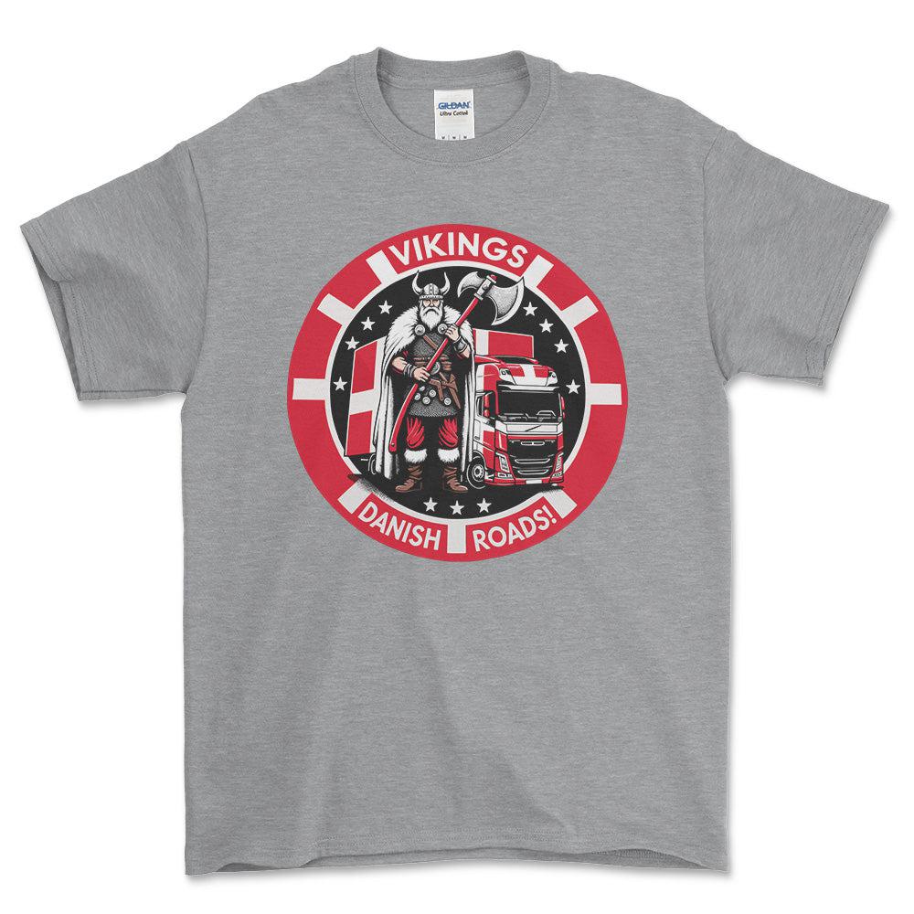 Lastbilchauffør - Vikings Danish Roads - Unisex T-Shirt , Bomuld-Beklædning-Lastbilchauffør-Grå Sport-S-Forside-Garage Culture Shop- garage - man cave - merchandise