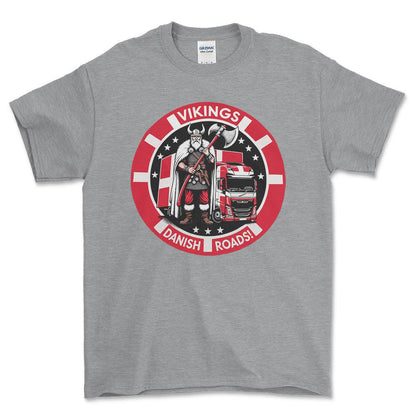 Lastbilchauffør - Vikings Danish Roads - Unisex T-Shirt , Bomuld-Beklædning-Lastbilchauffør-Grå Sport-S-Forside-Garage Culture Shop- garage - man cave - merchandise