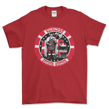 Lastbilchauffør - Vikings Danish Roads - Unisex T-Shirt , Bomuld-Beklædning-Lastbilchauffør-Rød-S-Forside-Garage Culture Shop- garage - man cave - merchandise