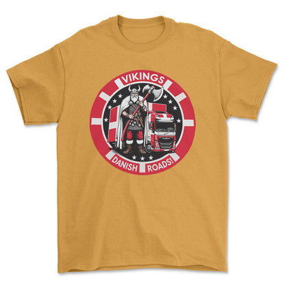 Lastbilchauffør - Vikings Danish Roads - Unisex T-Shirt , Bomuld-Beklædning-Lastbilchauffør-Guld-S-Forside-Garage Culture Shop- garage - man cave - merchandise