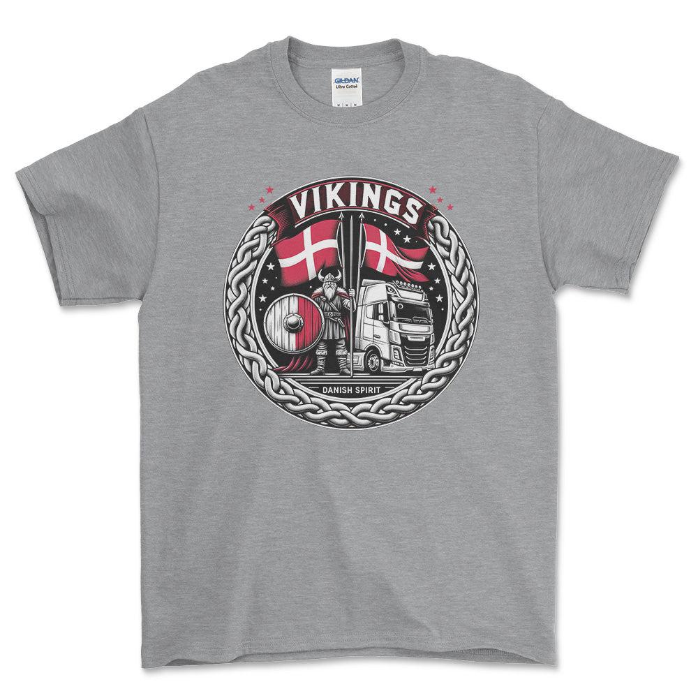 Lastbilchauffør - Vikings Danish Spirit - Unisex T-Shirt , Bomuld-Beklædning-Lastbilchauffør-Grå Sport-S-Forside-Garage Culture Shop- garage - man cave - merchandise