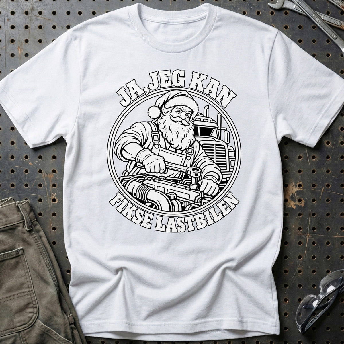 
Lastbilmekaniker – Santa Kan Det – Jul T-Shirt – Hvid