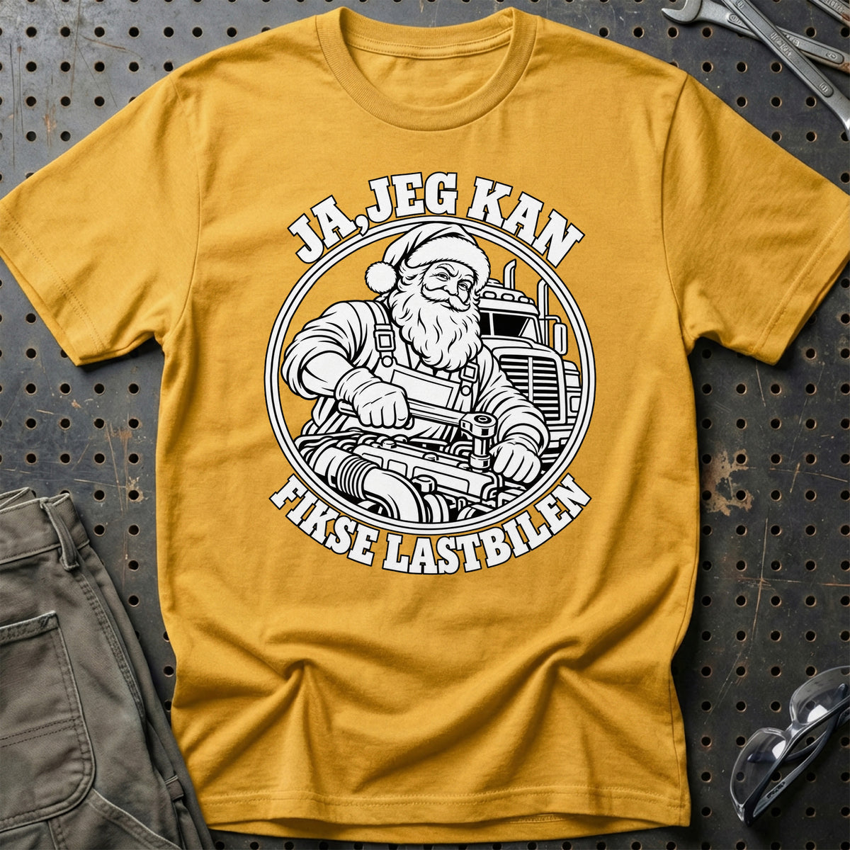 
Lastbilmekaniker – Santa Kan Det – Jul T-Shirt – Guld