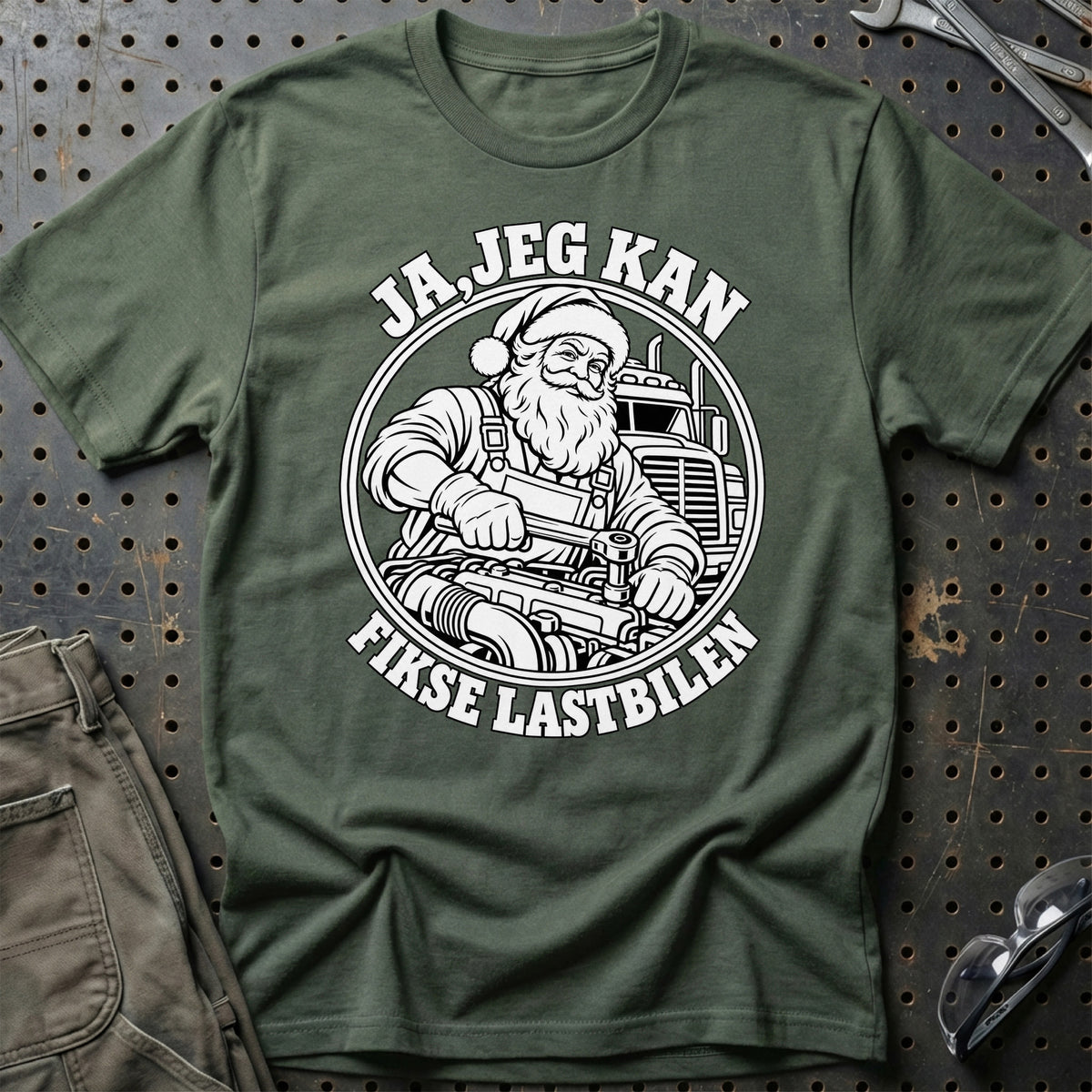 
Lastbilmekaniker – Julemanden Kan Det – Jul T-Shirt – Grøn Militær