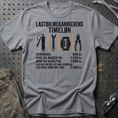 Lastbilmekanikerens Timeløn – Unisex T-Shirt, Bomuld-Beklædning-Garage Culture-Grå Sport-S-Garage Culture Shop- garage - man cave - merchandise