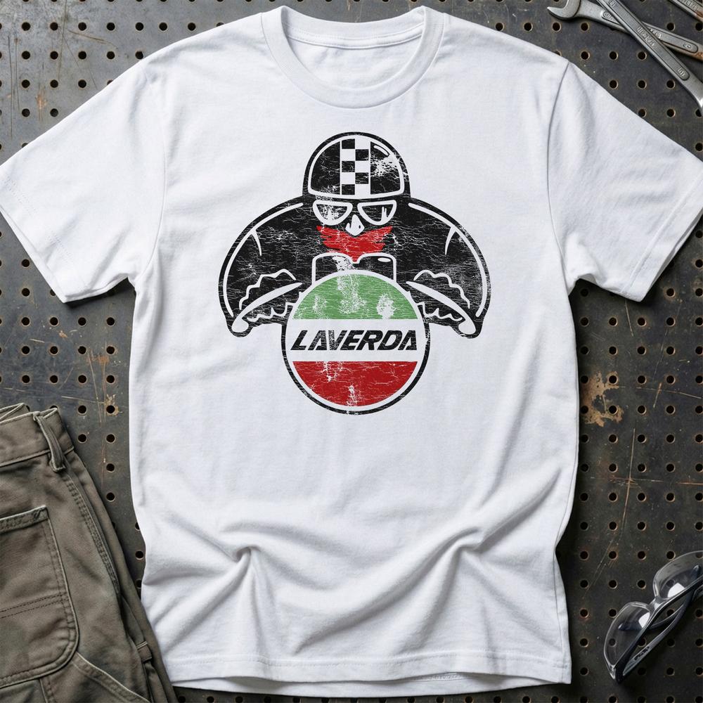 Laverda Biker Vintage Style T-Shirt-Beklædning-Laverda-Hvid-S-Garage Culture Shop- garage - man cave - merchandise