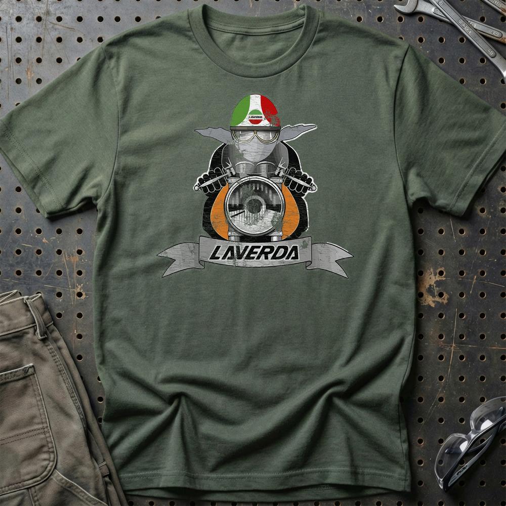 Laverda Biker Vintage Style T-Shirt-Beklædning-Laverda-Grøn Militær-S-Garage Culture Shop- garage - man cave - merchandise