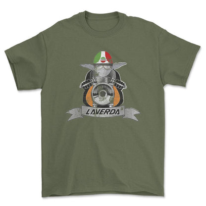 Laverda Biker Vintage Style Unisex T-Shirt , Bomuld-Beklædning-Laverda-Grøn Militær-S-Forside-Garage Culture Shop- garage - man cave - merchandise