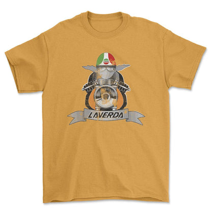 Laverda Biker Vintage Style Unisex T-Shirt , Bomuld-Beklædning-Laverda-Guld-S-Forside-Garage Culture Shop- garage - man cave - merchandise