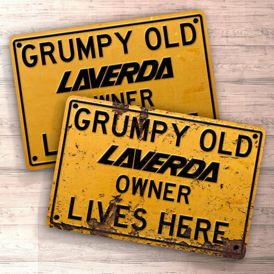 Laverda Grumpy Old Laverda Owner Lives Here Skilte, Musemåtte, Dørmåtte , Plakat-Skilte-Laverda-Garage Culture Shop- garage - man cave - merchandise
