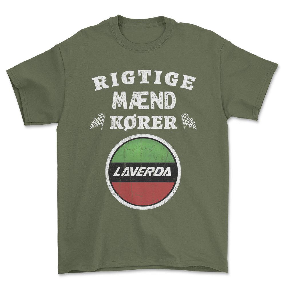 Laverda Rigtige Mænd Kører - Unisex T-Shirt , Bomuld-Beklædning-Laverda-Grøn Militær-S-Forside-Garage Culture Shop- garage - man cave - merchandise