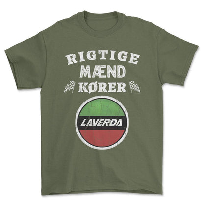 Laverda Rigtige Mænd Kører - Unisex T-Shirt , Bomuld-Beklædning-Laverda-Grøn Militær-S-Forside-Garage Culture Shop- garage - man cave - merchandise