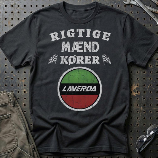 Laverda Rigtige Mænd Kører - Unisex T-Shirt , Bomuld-Beklædning-Laverda-Sort-S-Garage Culture Shop- garage - man cave - merchandise