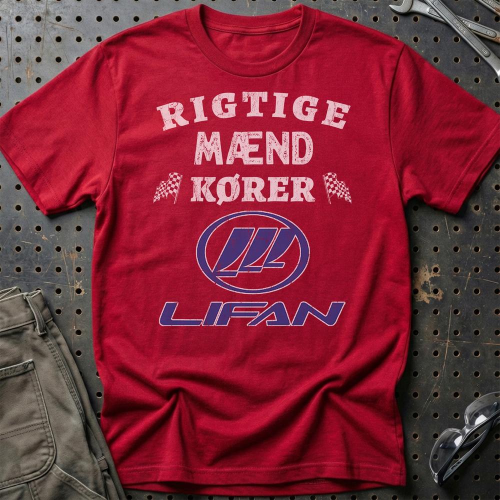 Lifan Rigtige Mænd Kører T-Shirt-Beklædning-Lifan-Rød-S-Garage Culture Shop- garage - man cave - merchandise