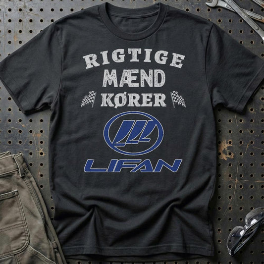 Lifan Rigtige Mænd Kører - Unisex T-Shirt , Bomuld-Beklædning-Lifan-Sort-S-Garage Culture Shop- garage - man cave - merchandise
